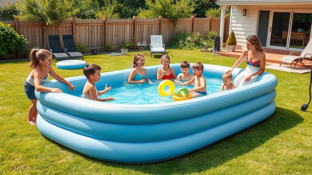 אחסון בריכה מתנפחת בסוף הקיץ